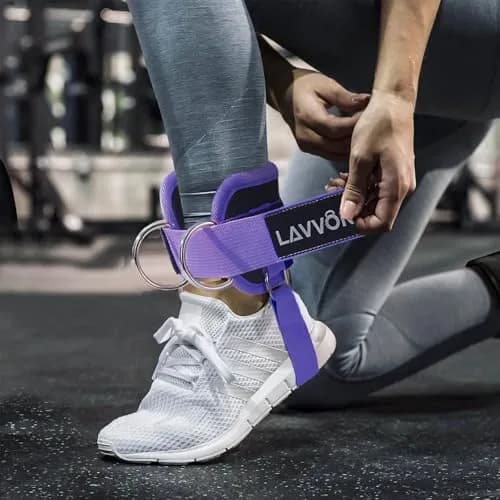 LAVVON Padded Ankle Straps for Cable Machines Kickbacks - Glute Workout Cuffs (Pair, Purple) | Secure Fit for Lower Body Strength thumbnail 6