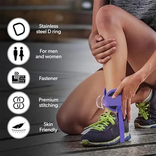 LAVVON Padded Ankle Straps for Cable Machines Kickbacks - Glute Workout Cuffs (Pair, Purple) | Secure Fit for Lower Body Strength thumbnail 2