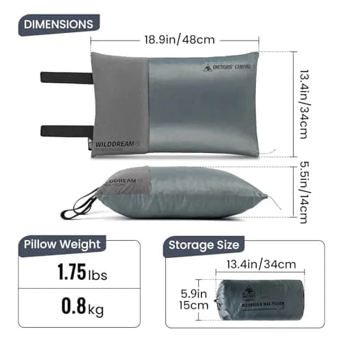 ONETIGRIS Wilddream Camping Pillow, Shredded Memory Foam, Compact 48cm (18.4") x 34cm (13.4") x 15cm (5.9") | All-Season Comfort for Backpacking & Travel thumbnail 3