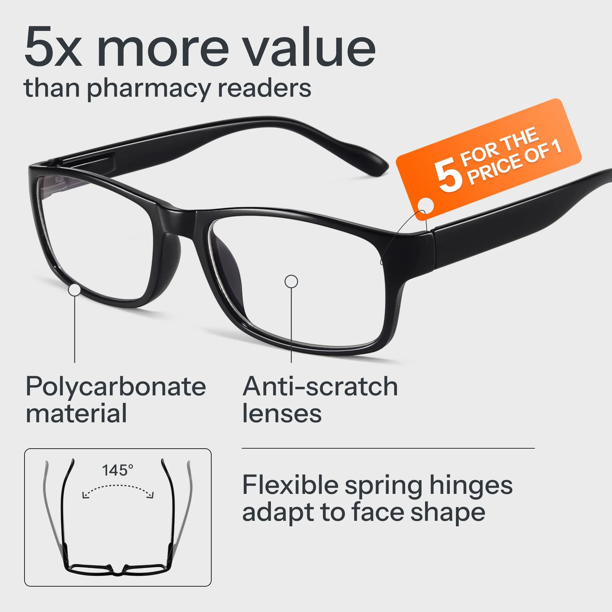 Gaoye 3.25 Reading Glasses 5-Pack | Blue Light Protection for All-Day Computer Use - view 5