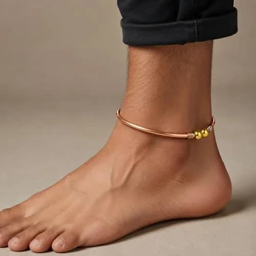 SHINDE EXPORTS Pure Copper Leg Anklet Bracelet Kada 75gms (6mm Rod) | Adjustable Unisex Indian Jewelry thumbnail 5