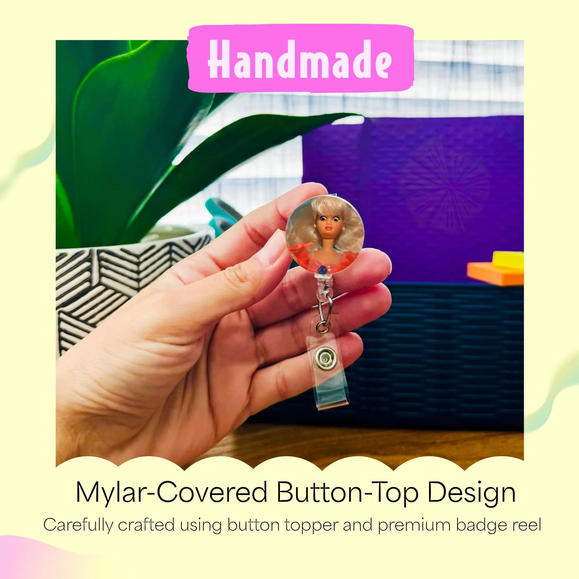 Limeloot Blonde Cringe Doll Nurse Badge Reel | Handmade Retractable ID Holder with 34" Cord - view 2