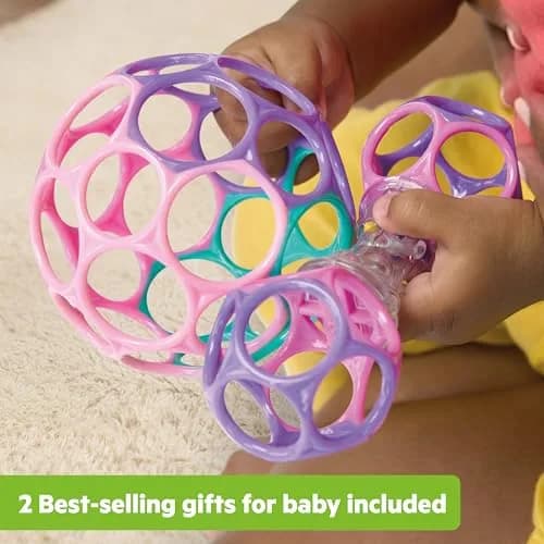 Bright Starts Delightful Duo 2-Pack Oball Rattles Gift Set | Newborn & Up, Pink & Purple thumbnail 5
