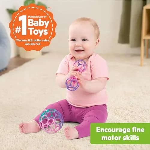 Bright Starts Delightful Duo 2-Pack Oball Rattles Gift Set | Newborn & Up, Pink & Purple thumbnail 2