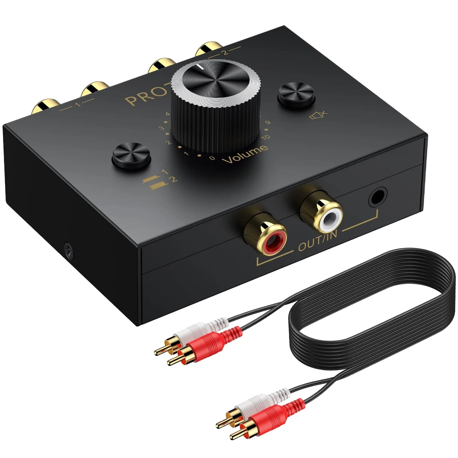 PROZOR Audio Signal Switch 3.5mm & RCA | Bi-Directional Stereo Selector, Passive, All-Metal, Compact