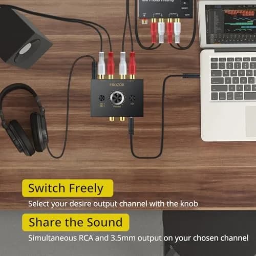 PROZOR Audio Signal Switch 3.5mm & RCA | Bi-Directional Stereo Selector, Passive, All-Metal, Compact thumbnail 3