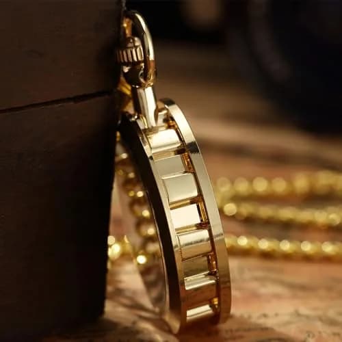 VIGOROSO Vintage Mechanical Pocket Watch with Chain | 4.3 cm (1.75 Inch) Case | Gold & Roman Numeral Dial thumbnail 4