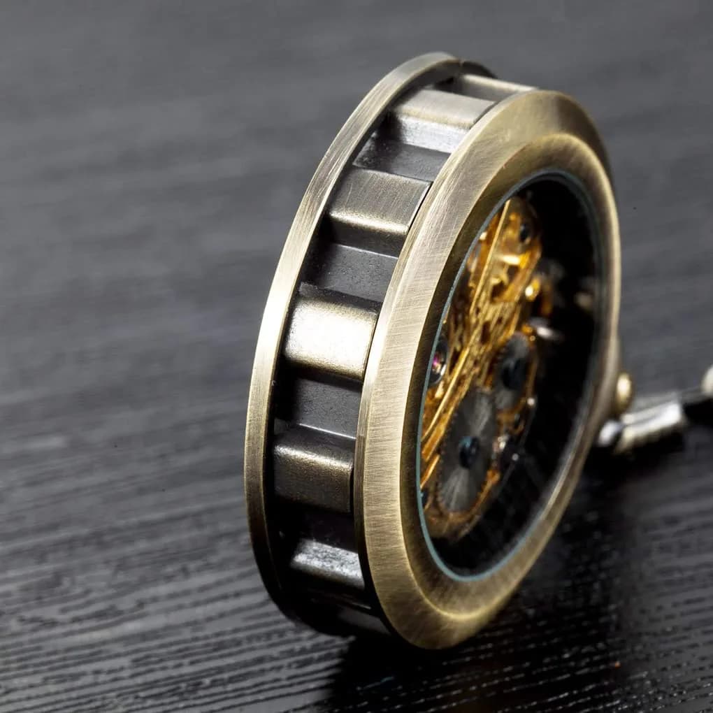 VIGOROSO Bronze & Roman No. Vintage Mechanical Pocket Watch with Chain | 4.3 cm (1.75 Inch) Case - view 4