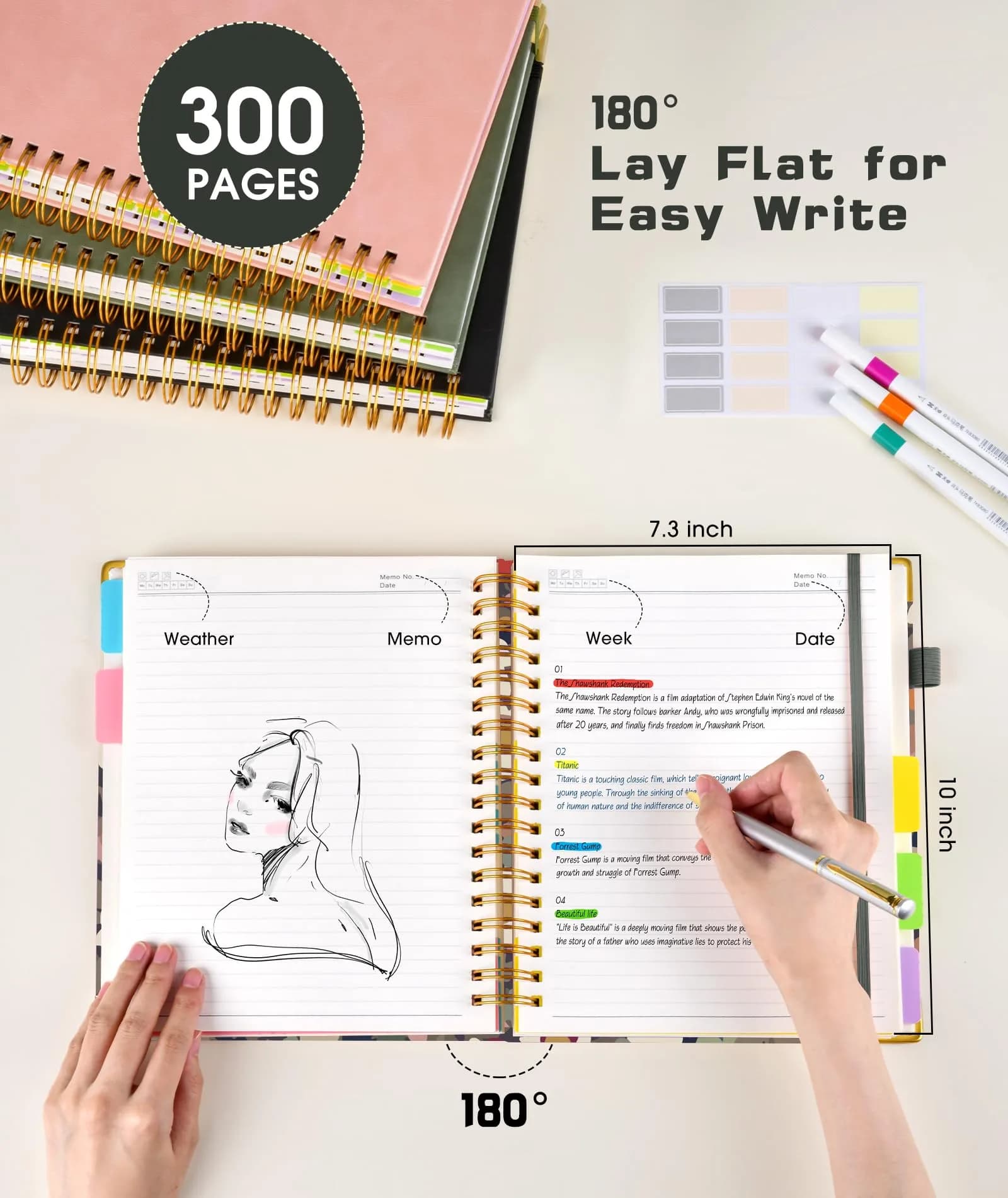 dilitego Hardcover Spiral Notebook Journal 8"x10" Flower | 300 Pages College Ruled for Work School Note Taking - view 3