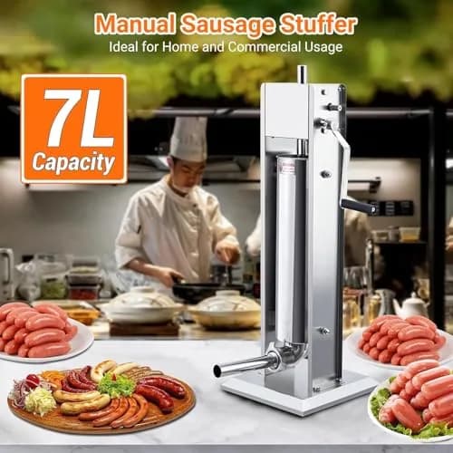 SLEKVERSA 15LB/7L Manual Sausage Stuffer | Stainless Steel Vertical Machine for Home & Commercial Use thumbnail 3
