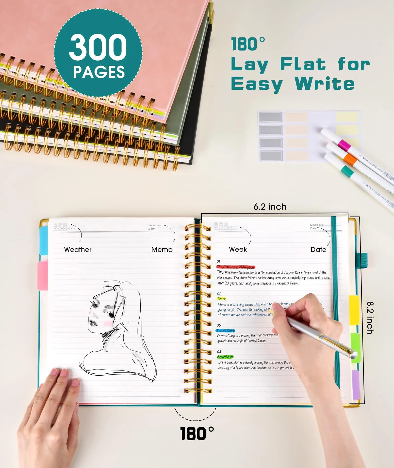 dilitego Hardcover Spiral Notebook with Removable Dividers, 300 Pages A5 College Ruled, 100GSM Paper, Blue | Smooth Ink Flow Acid-Free Paper - view 3