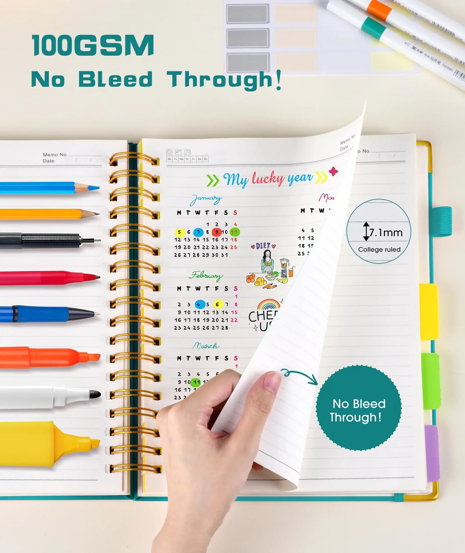 dilitego Hardcover Spiral Notebook with Removable Dividers, 300 Pages A5 College Ruled, 100GSM Paper, Blue | Smooth Ink Flow Acid-Free Paper - view 6