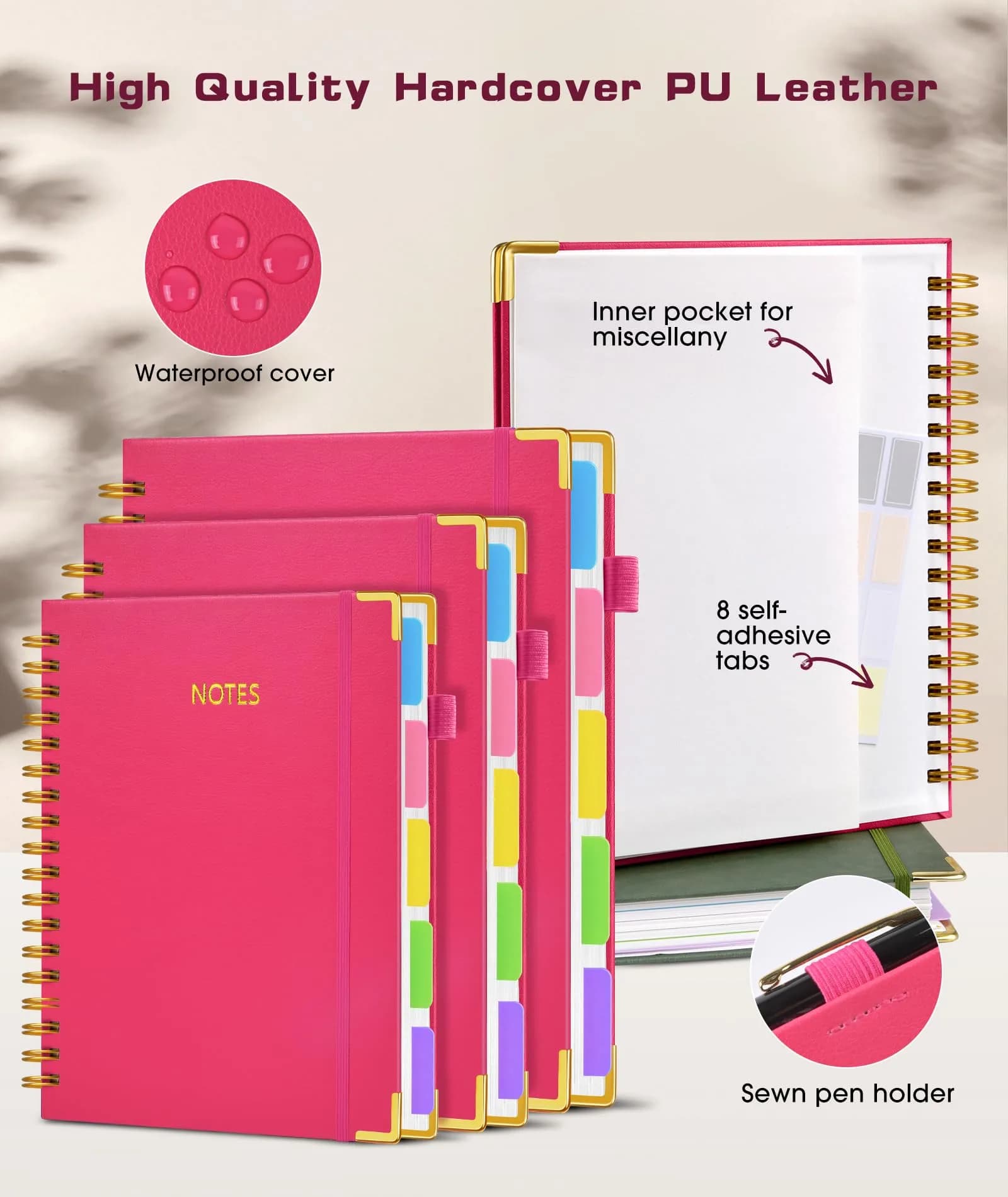 dilitego Hardcover Spiral Notebook with Removable Dividers, 300 Pages A5 Rose | College Ruled Journal for Work School Note taking - view 2