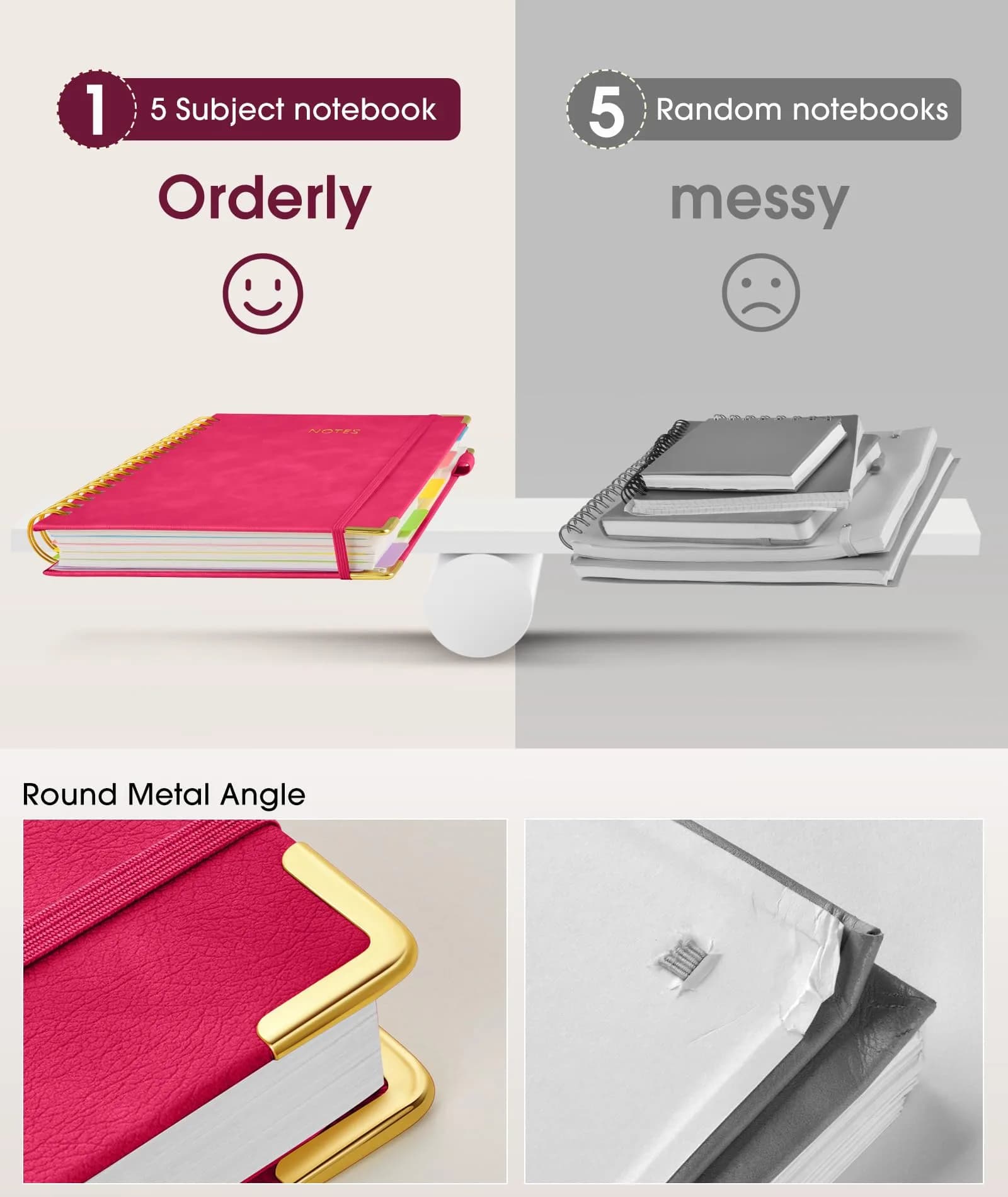 dilitego Hardcover Spiral Notebook with Removable Dividers, 300 Pages A5 Rose | College Ruled Journal for Work School Note taking - view 5