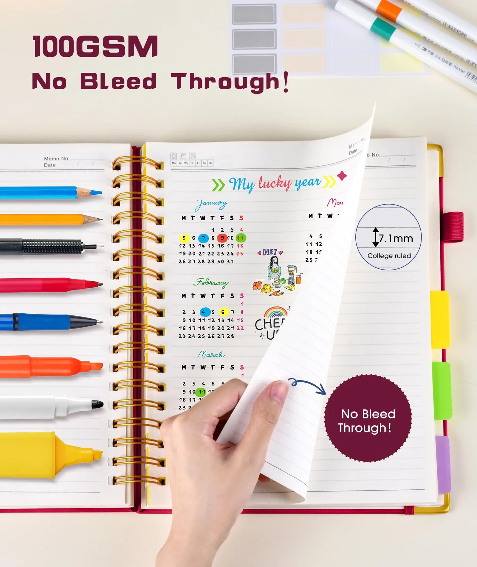 dilitego Hardcover Spiral Notebook with Removable Dividers, 300 Pages A5 Rose | College Ruled Journal for Work School Note taking - view 6