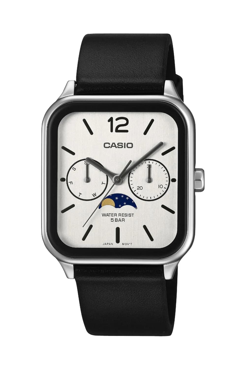Casio Collection MTP-M305 Moon Phase Watch, Black & White | Classic Analog with Moon Data — Black and white