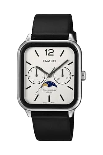 Casio Collection MTP-M305 Moon Phase Watch, Black & White | Classic Analog with Moon Data thumbnail 1