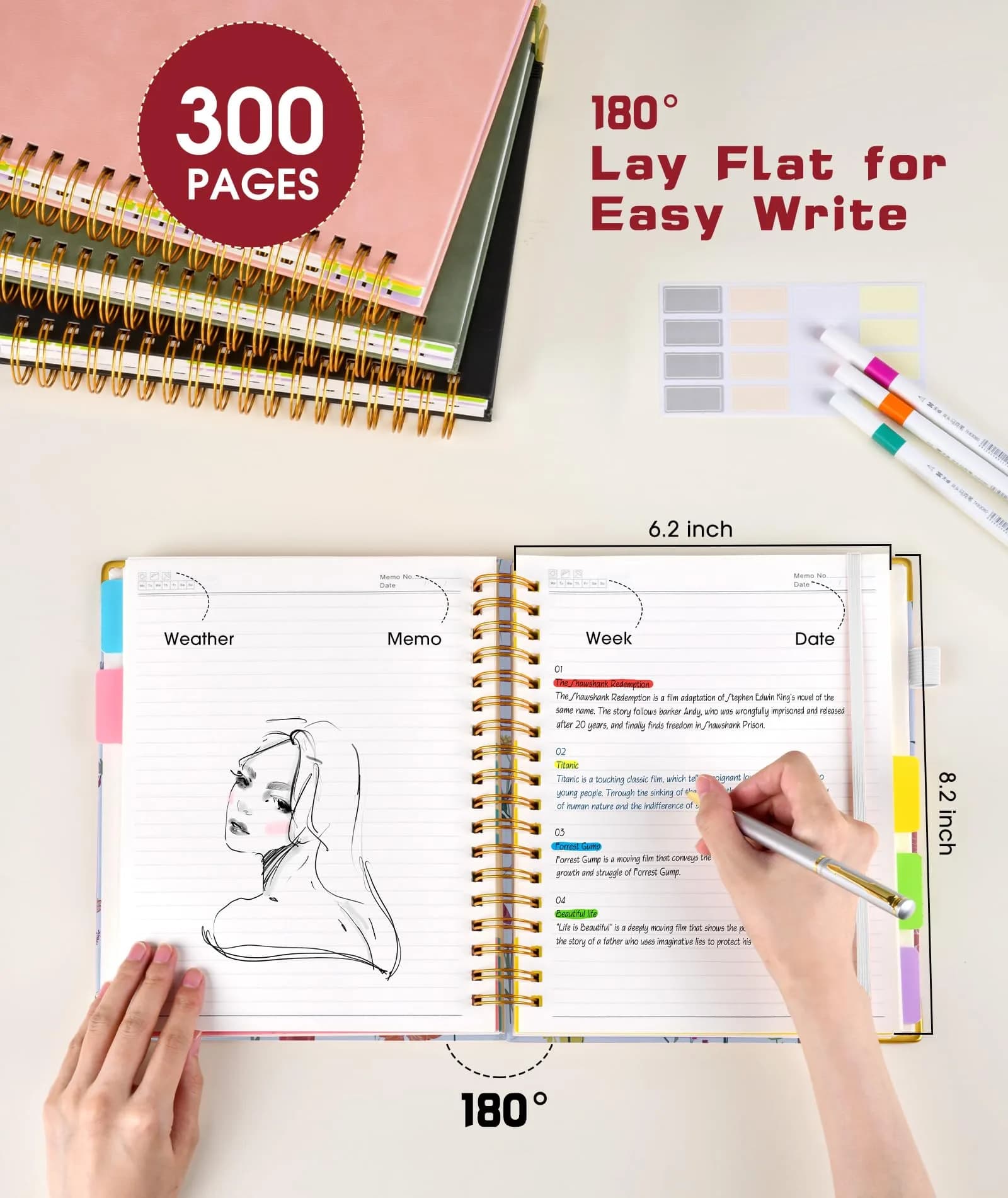 dilitego Hardcover Spiral Notebook A5 Flower White | College Ruled 300 Pages with Removable Dividers thumbnail 2