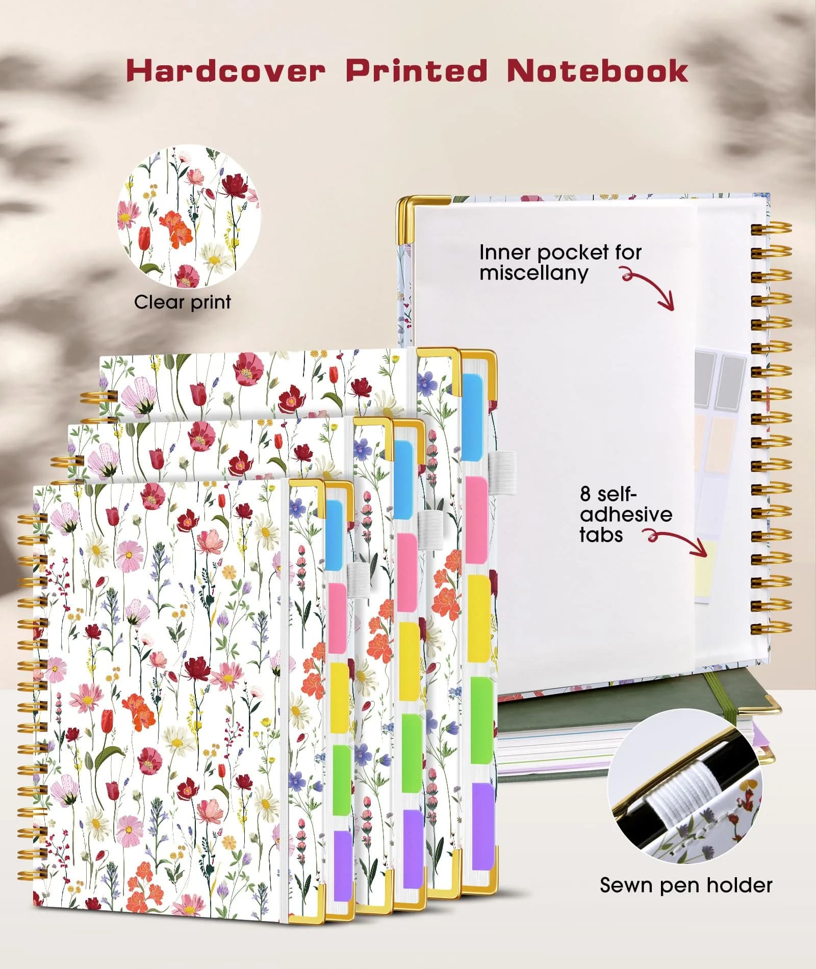 dilitego Hardcover Spiral Notebook A5 Flower White | College Ruled 300 Pages with Removable Dividers thumbnail 3