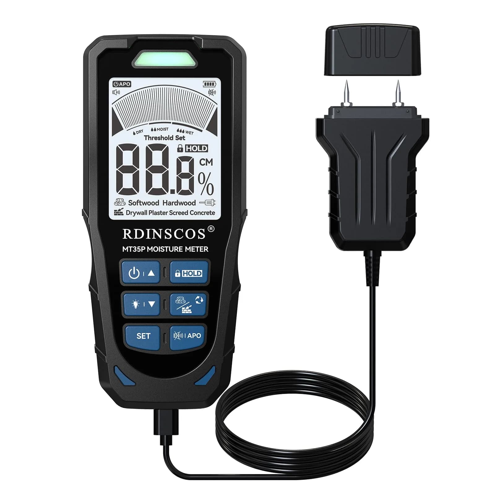RDINSCOS Pinless Moisture Meter for Walls & Floors - Matte Black Finish | 19mm Deep Detection - main product image