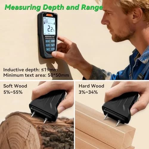 RDINSCOS Pinless & Pin-Type Moisture Meter for Wood, Drywall & Concrete | Digital LCD Moisture Reader with Audible Alarm thumbnail 5