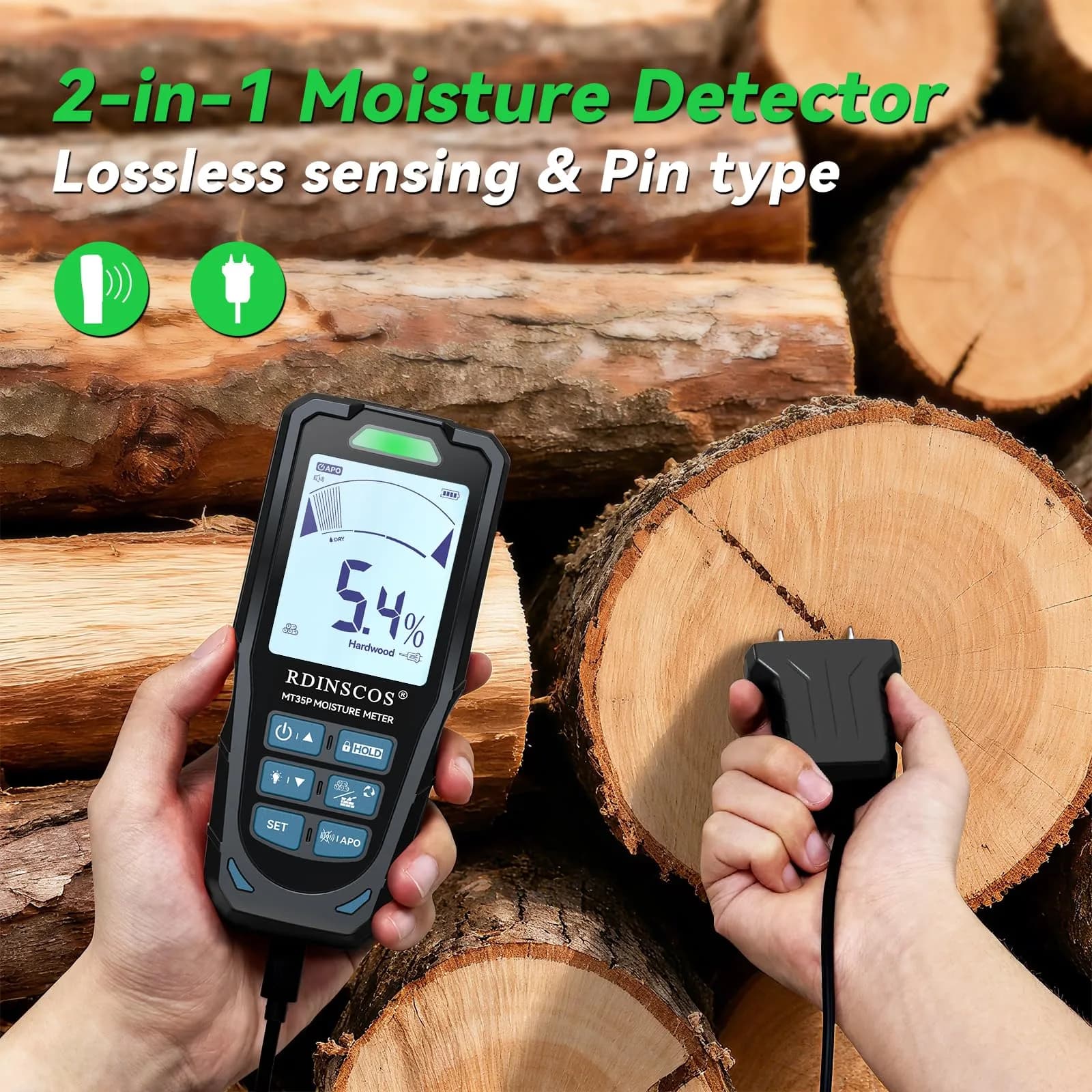 RDINSCOS Pinless Moisture Meter for Walls & Floors - Matte Black Finish | 19mm Deep Detection - view 2
