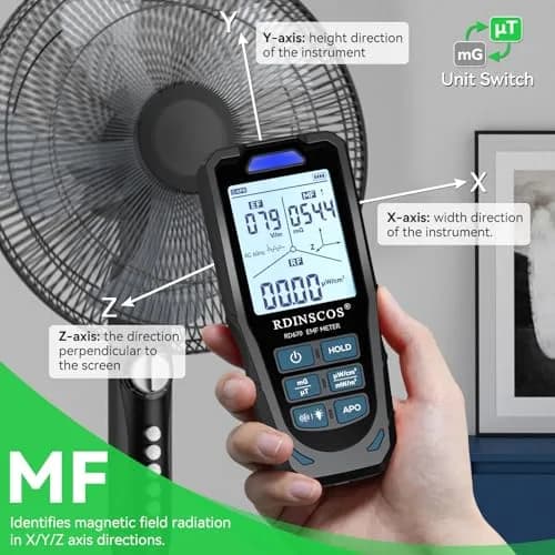 RDINSCOS 3-in-1 EMF Detector Rechargeable EMF Meter with 10GHz RF Detection | Measures Electric, Magnetic, RF Fields thumbnail 4