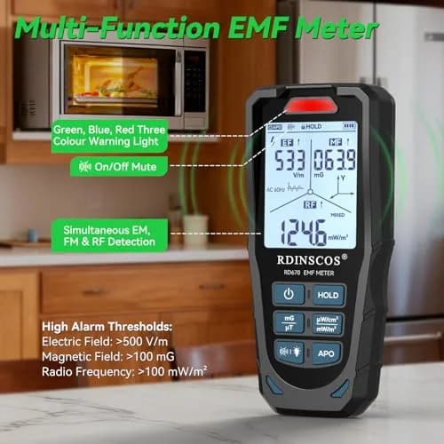 RDINSCOS 3-in-1 EMF Detector Rechargeable EMF Meter with 10GHz RF Detection | Measures Electric, Magnetic, RF Fields thumbnail 7