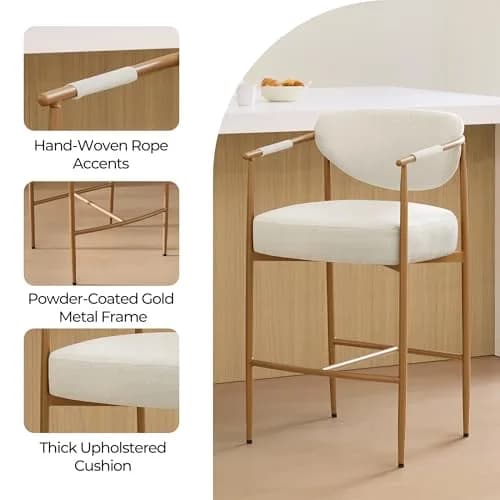 CHITA 27" Counter Height Fabric Linen Bar Stools | Modern Handcrafted Design Support thumbnail 4
