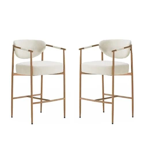 CHITA 27" Counter Height Fabric Linen Bar Stools | Modern Handcrafted Design Support thumbnail 5