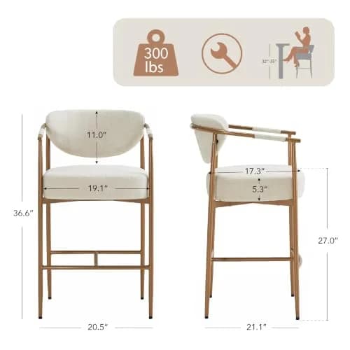 CHITA 27" Counter Height Fabric Linen Bar Stools | Modern Handcrafted Design Support thumbnail 2
