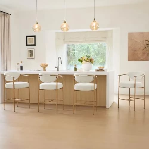 CHITA 27" Counter Height Fabric Linen Bar Stools | Modern Handcrafted Design Support thumbnail 3