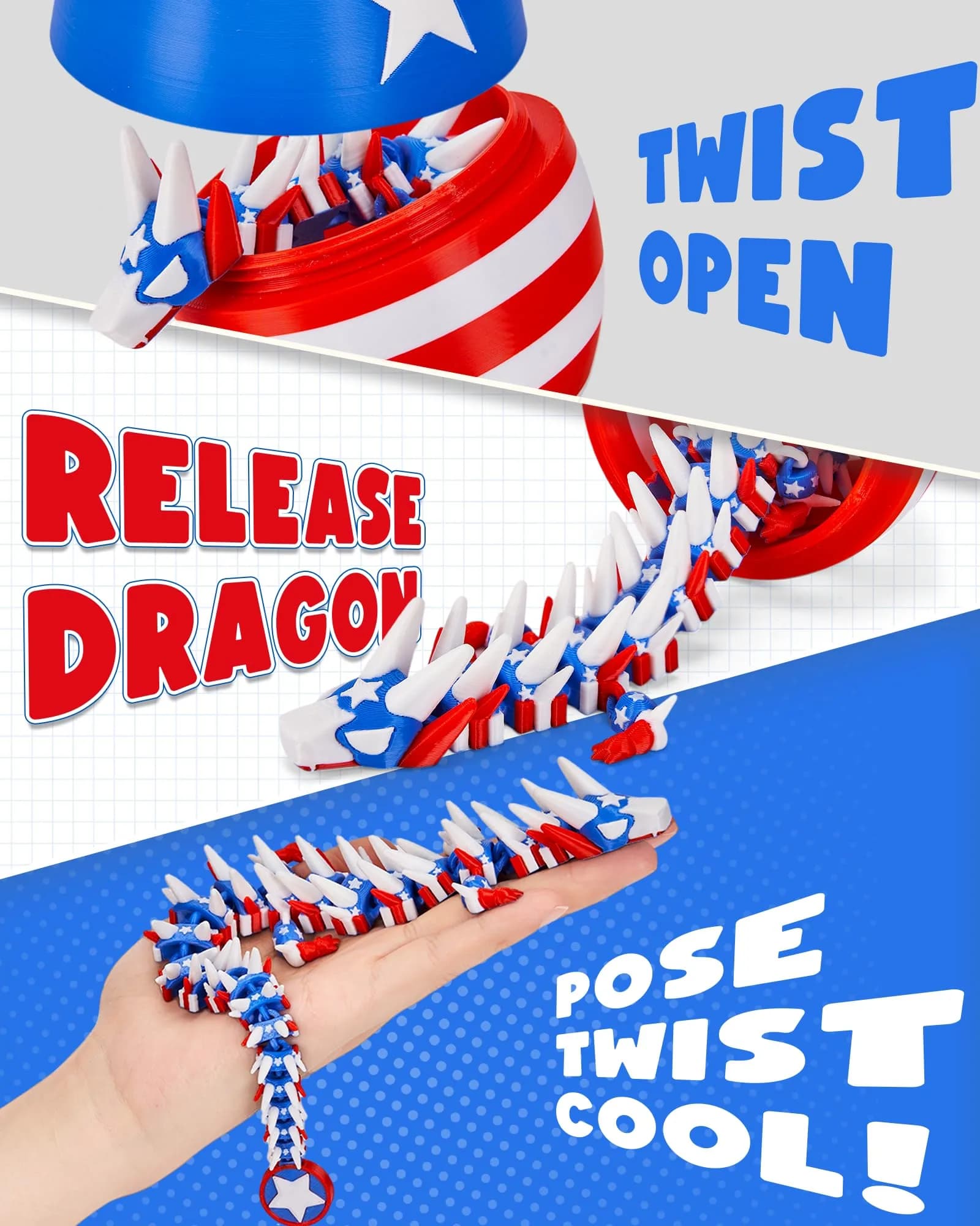TBOLINE 3D Printed Dragon Egg Articulated Crystal Dragon Toy | Non-Toxic & BPA-Free for Kids - view 3