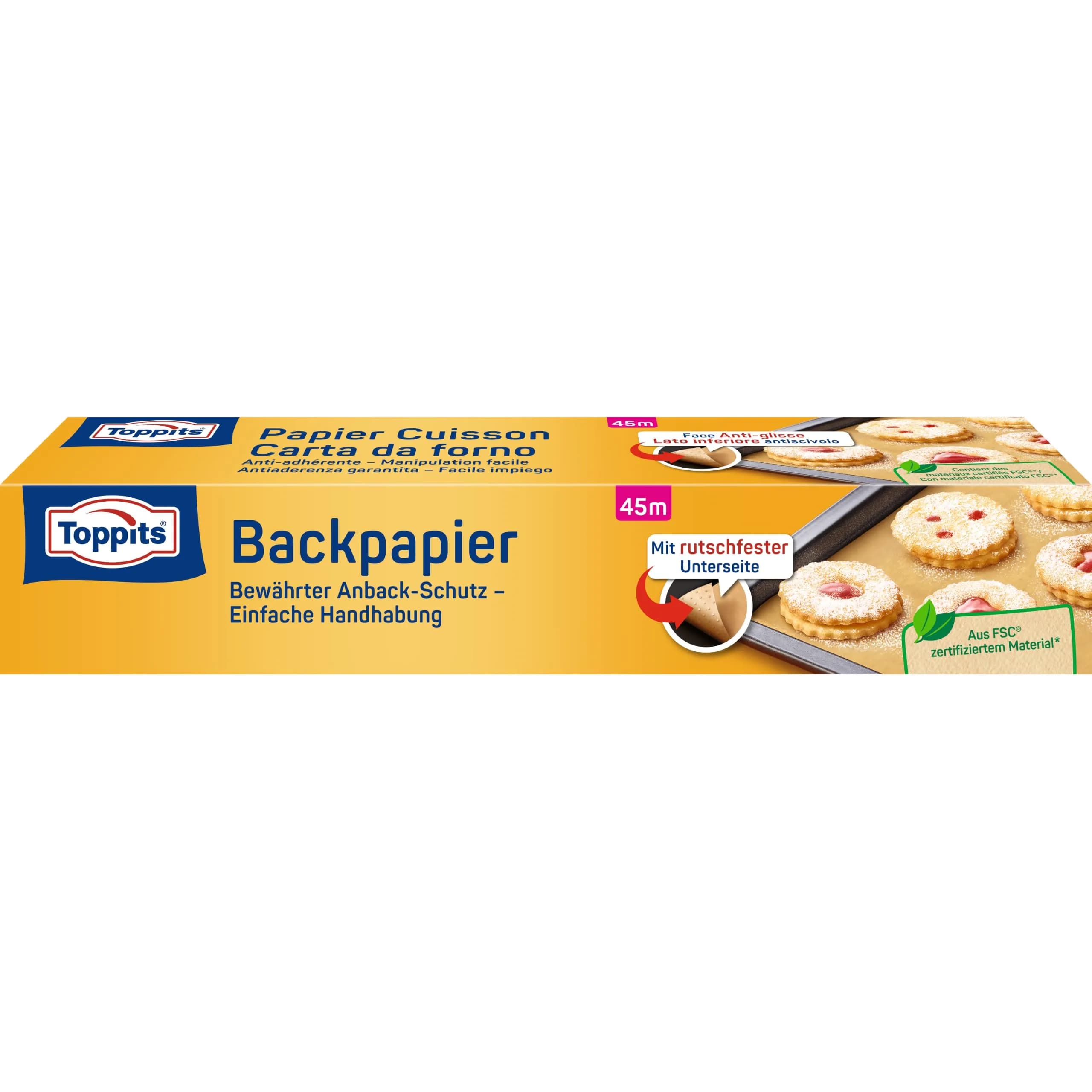 Toppits Baking Paper 45 m Roll Non-Stick with Tear-Off Saw | Heat Resistant 220°C, Versatile for Oven & Grill