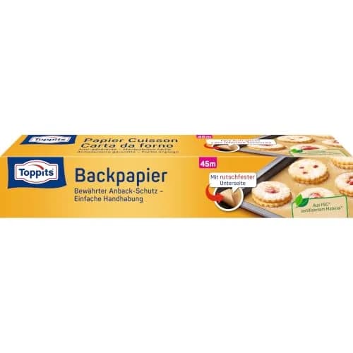 Toppits Baking Paper 45 m Roll Non-Stick with Tear-Off Saw | Heat Resistant 220°C, Versatile for Oven & Grill thumbnail 1