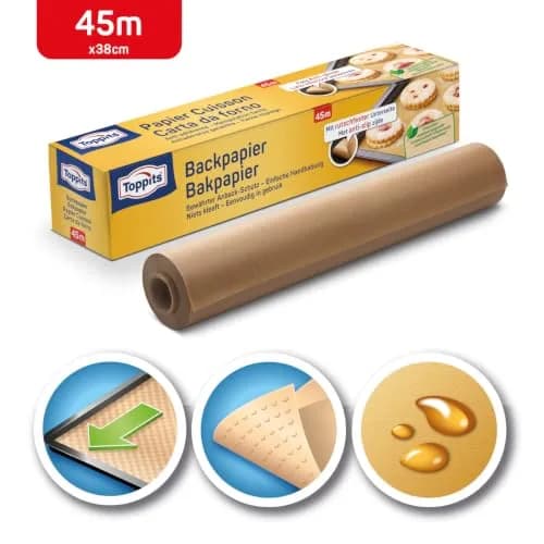 Toppits Baking Paper 45 m Roll Non-Stick with Tear-Off Saw | Heat Resistant 220°C, Versatile for Oven & Grill thumbnail 2