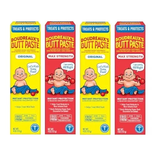 Boudreaux's Butt Paste Diaper Rash Ointment, Original & Maximum Strength, 4 oz Tubes (Variety Pack of 4) | Fast Relief & Soothing Barrier thumbnail 1