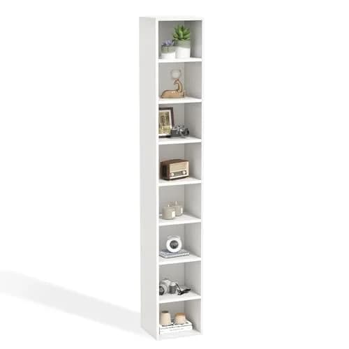 OneBlis 8-Tier Narrow Bookshelf 71.5" Tall White | Modern Wooden Book Shelf with Storage thumbnail 8