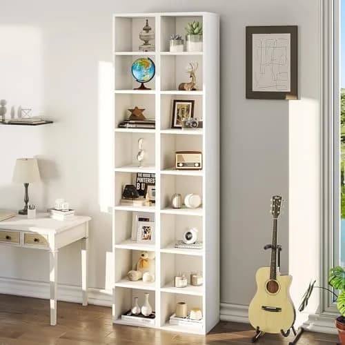 OneBlis 8-Tier Narrow Bookshelf 71.5" Tall White | Modern Wooden Book Shelf with Storage thumbnail 3