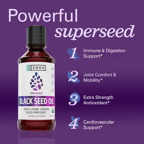 ZHOU Organic Black Seed Oil - Nigella Sativa 4 Fl Oz | Supports Immunity & Skin thumbnail 3