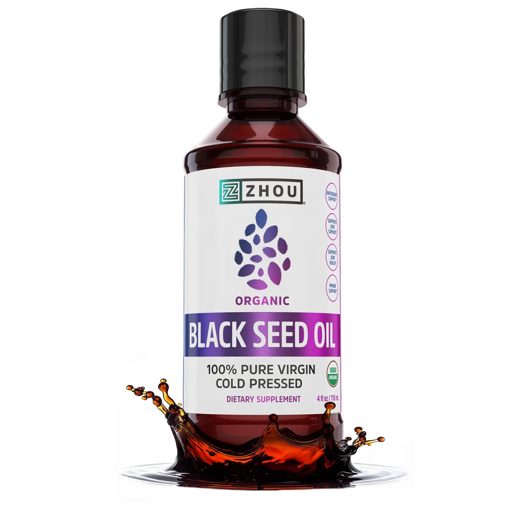 ZHOU Organic Black Seed Oil - Nigella Sativa 4 Fl Oz | Supports Immunity & Skin - main product image