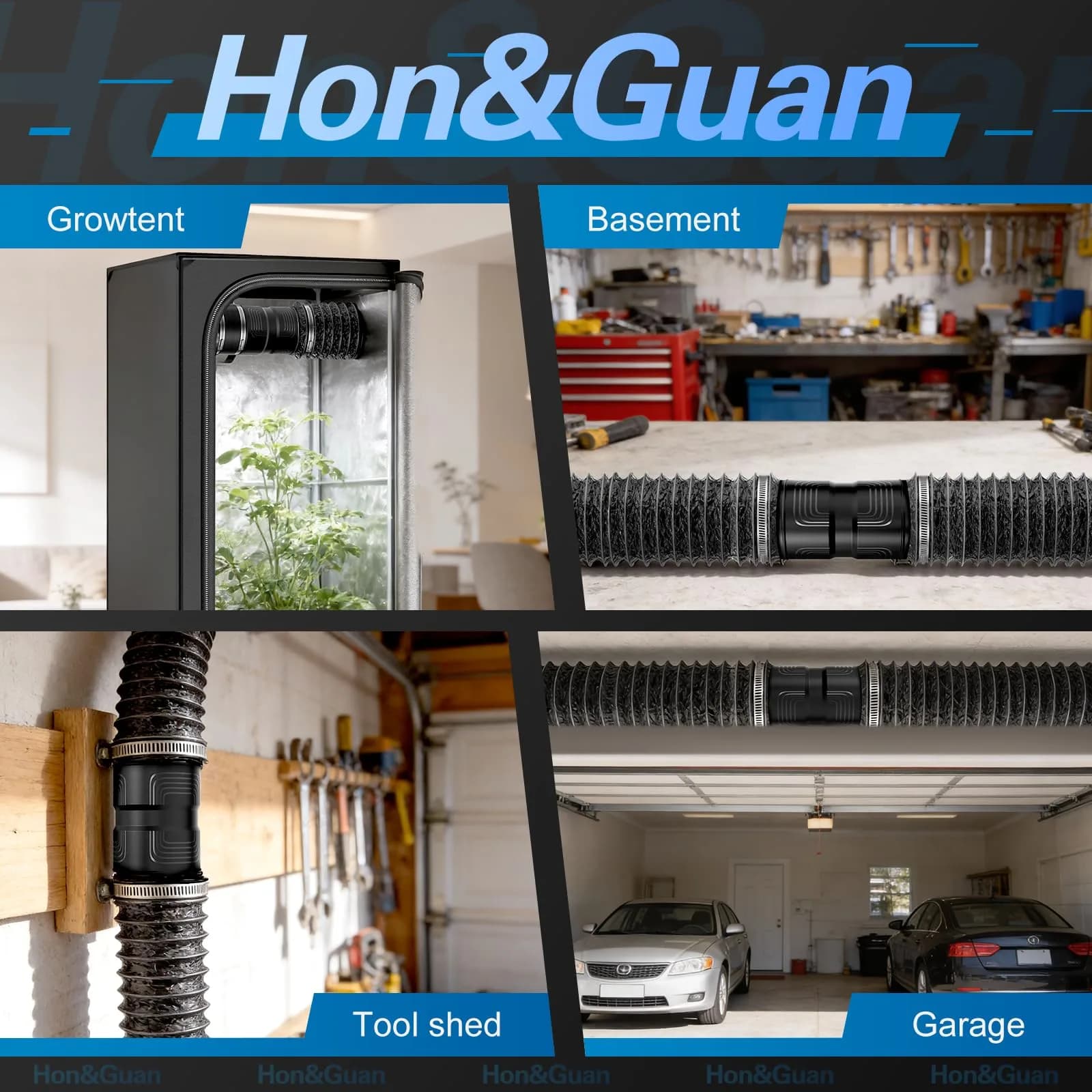Hon&Guan 6 Inch Inline Duct Fan with Stepless Speed Controller, 345 CFM, 19.2W | 15.2 cm (6 Inch) Duct Diameter - view 7