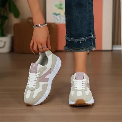 Chouiss Women's Athletic Walking Shoes with Popcorn Sole & Color Block Design, Pink 21cm (8.5 US) thumbnail 2