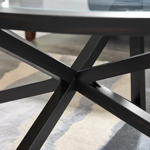 BAYYELL 46 inch Round Coffee Table Tempered Glass Solid Wood Base | Modern Living Room Centerpiece thumbnail 5