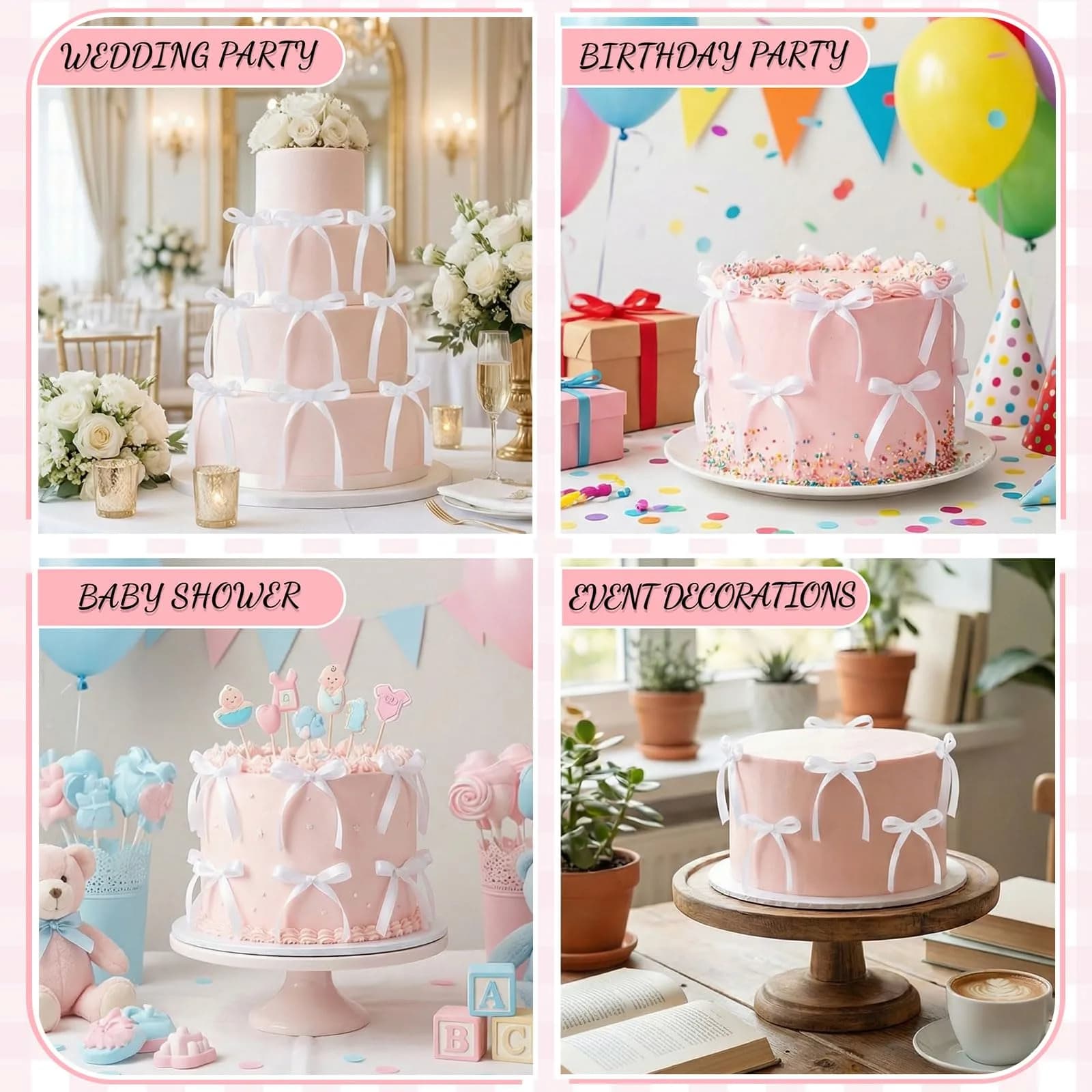 NatNarr White Ribbon Bow Cake Toppers - 30 Pack | Handmade Polyester for Birthday & Wedding Decorations - view 6