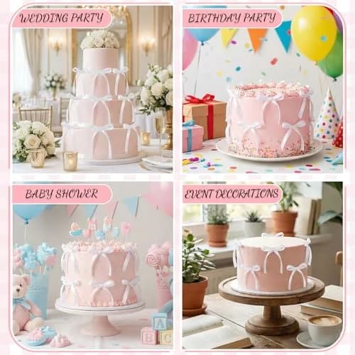 NatNarr White Bow Cake Toppers 30 Pack | Handmade Polyester Ribbon for Parties thumbnail 6