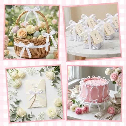 NatNarr White Bow Cake Toppers 30 Pack | Handmade Polyester Ribbon for Parties thumbnail 7