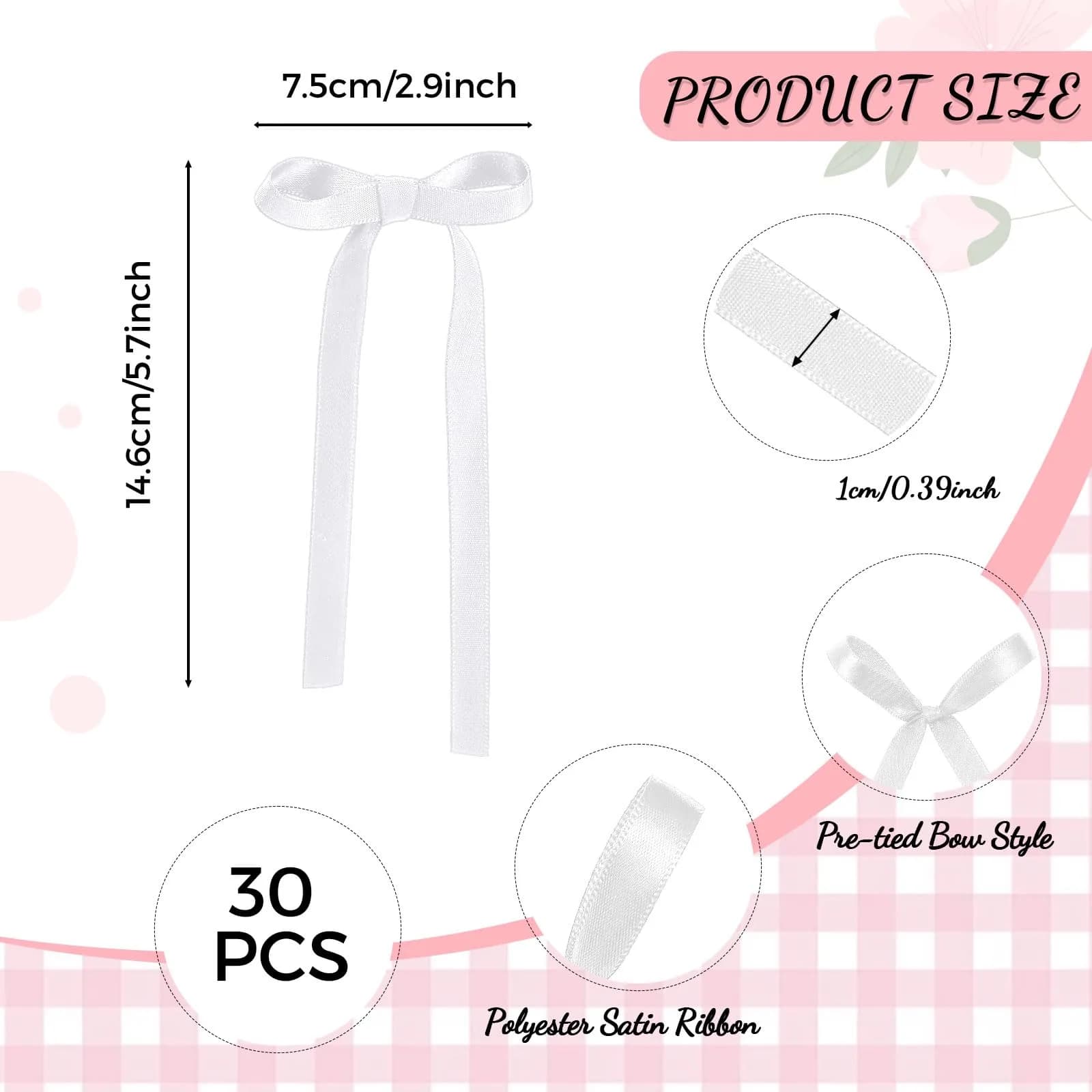 NatNarr White Ribbon Bow Cake Toppers - 30 Pack | Handmade Polyester for Birthday & Wedding Decorations - view 2