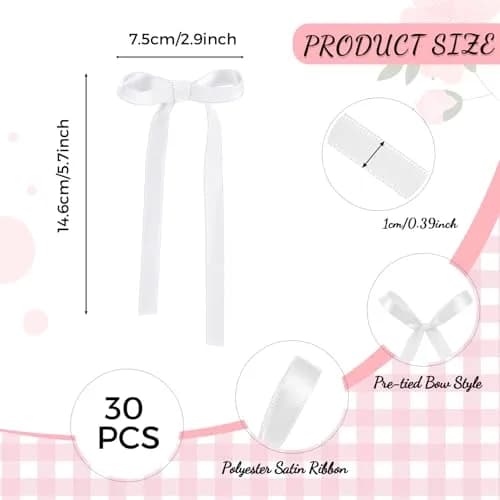NatNarr White Bow Cake Toppers 30 Pack | Handmade Polyester Ribbon for Parties thumbnail 2