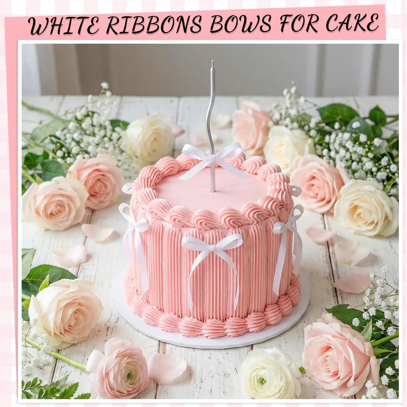NatNarr White Ribbon Bow Cake Toppers - 30 Pack | Handmade Polyester for Birthday & Wedding Decorations - view 4